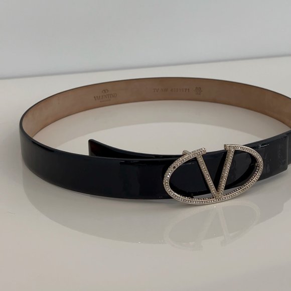 VALENTINO GARAVANI BLACK PATENT EMBELLISHED BELT SIZE 80 / 32 main image 13